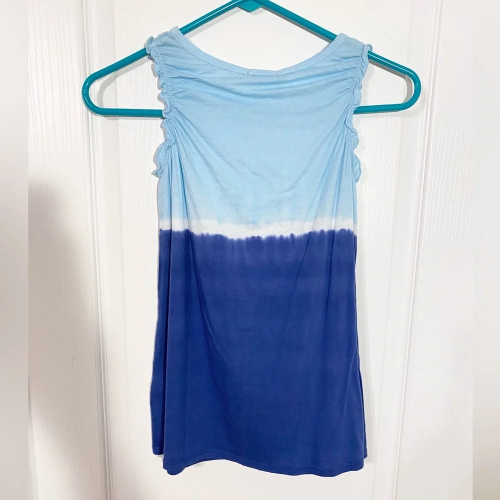 LAmade Gradient Blue Tie Dye Ruffled Cotton Knit Tank Top USA MADE Girl’s 14